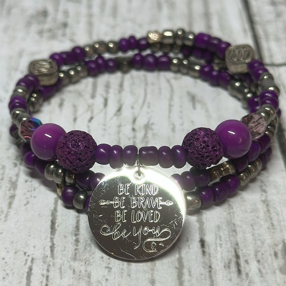 HANDMADE purple beaded bracelet, memory wire, wrap bracelet, charm bracelet